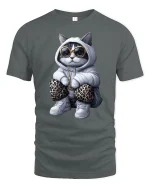 Cool Cat Hoodie Swag Funny Streetwear T-Shirt - gray t-shirt on white background
