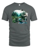 Wild Bear Forest Nature Landscape Art Graphic T-Shirt - gray t-shirt on white background