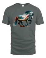 Wild Horse Mountain Landscape Nature Art T-Shirt - gray t-shirt on white background