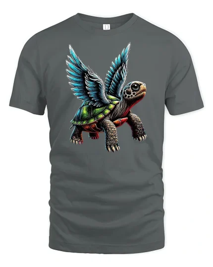 Flying Turtle Fantasy Wings Cool Graphic T-Shirt - gray t-shirt on white background