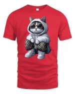 Cool Cat Hoodie Swag Funny Streetwear T-Shirt - red t-shirt on white background