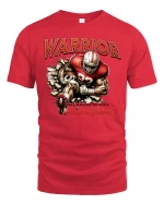 American Football Warrior Power Graphic T-Shirt - red t-shirt on white background