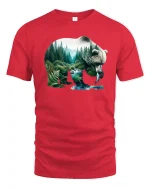 Wild Bear Forest Nature Landscape Art Graphic T-Shirt - red t-shirt on white background