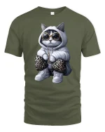 Cool Cat Hoodie Swag Funny Streetwear T-Shirt - military green t-shirt on white background