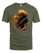 Golden Betta Fish Art Elegant Ocean Style T-Shirt - military green t-shirt on white background