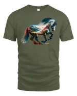 Wild Horse Mountain Landscape Nature Art T-Shirt - military green t-shirt on white background