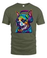 Cool DJ Dog Headphones Streetwear Graphic T-Shirt - military green t-shirt on white background