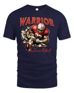 American Football Warrior Power Graphic T-Shirt - navy t-shirt on white background
