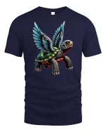 Flying Turtle Fantasy Wings Cool Graphic T-Shirt - navy t-shirt on white background