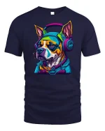 Cool DJ Dog Headphones Streetwear Graphic T-Shirt - navy t-shirt on white background