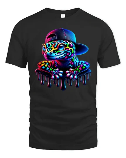 Neon Gecko Drip Streetwear Cool Vibe Graphic T-Shirt - black t-shirt on white background
