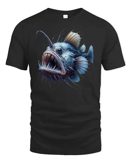 Deep Sea Angler Fish Horror Ocean Graphic T-Shirt - black t-shirt on white background