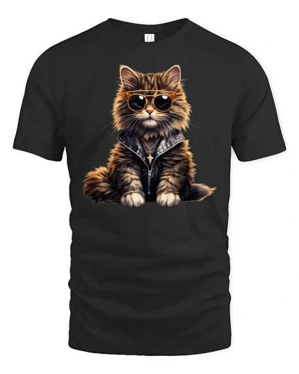 Cool Cat Sunglasses Street Style Funny Graphic T-Shirt - black t-shirt on white background