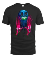 Trippy Skeleton Hands Horror Art Neon Graphic T-Shirt - black t-shirt on white background