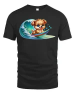 Surfing Puppy Wave Rider Cute Summer Graphic T-Shirt - black t-shirt on white background