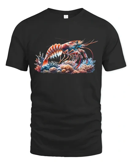 Colorful Lobster Ocean Reef Marine Life Graphic T-Shirt - black t-shirt on white background