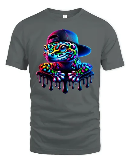 Neon Gecko Drip Streetwear Cool Vibe Graphic T-Shirt - gray t-shirt on white background