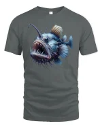 Deep Sea Angler Fish Horror Ocean Graphic T-Shirt - gray t-shirt on white background