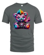 Punk Rock Rainbow Teddy Bear Cool Graphic T-Shirt - gray t-shirt on white background