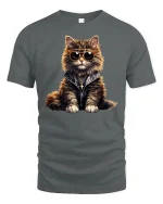Cool Cat Sunglasses Street Style Funny Graphic T-Shirt - gray t-shirt on white background