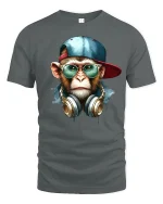 Cool DJ Monkey Hip Hop Street Style Graphic T-Shirt - gray t-shirt on white background