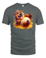 Funny Honey Bear Splash Cartoon Graphic T-Shirt - gray t-shirt on white background