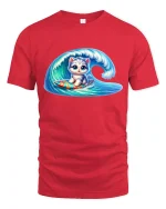 Surfing Kitten on Wave Cute Beach Vibes Graphic T-Shirt - red t-shirt on white background