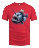 Deep Sea Angler Fish Horror Ocean Graphic T-Shirt - red t-shirt on white background