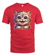 Cute Happy Kitten Big Eyes Cartoon Cat Lover T-Shirt - red t-shirt on white background