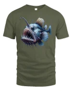 Deep Sea Angler Fish Horror Ocean Graphic T-Shirt - military green t-shirt on white background