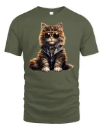 Cool Cat Sunglasses Street Style Funny Graphic T-Shirt - military green t-shirt on white background