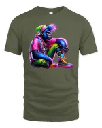 Neon Gorilla Streetwear Urban Style Graphic T-Shirt - military green t-shirt on white background