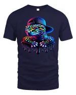 Neon Gecko Drip Streetwear Cool Vibe Graphic T-Shirt - navy t-shirt on white background