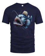 Deep Sea Angler Fish Horror Ocean Graphic T-Shirt - navy t-shirt on white background