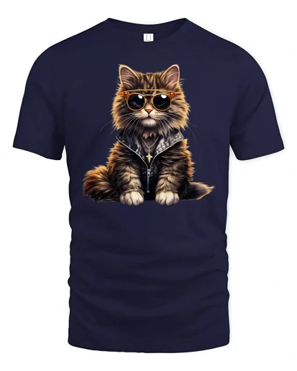 Cool Cat Sunglasses Street Style Funny Graphic T-Shirt - navy t-shirt on white background