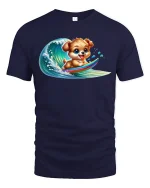 Surfing Puppy Wave Rider Cute Summer Graphic T-Shirt - navy t-shirt on white background
