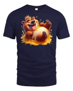 Funny Honey Bear Splash Cartoon Graphic T-Shirt - navy t-shirt on white background