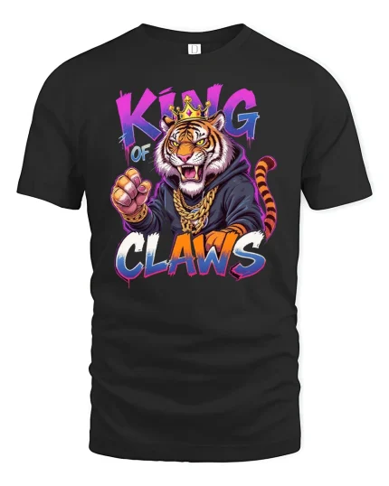 King Of Claws Tiger Streetwear Graphic T-Shirt - black t-shirt on white background