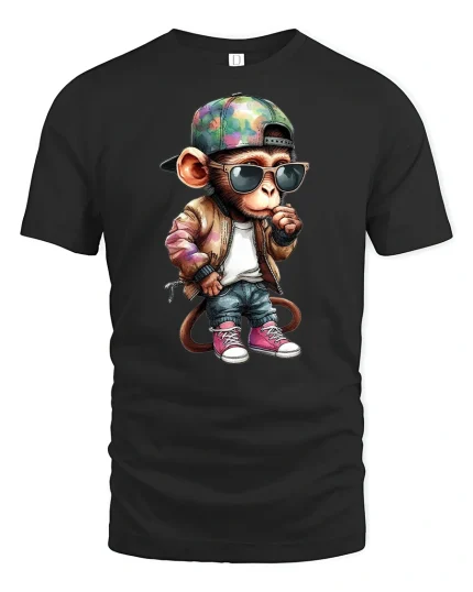Cool Monkey Swag Streetwear Funny Graphic T-Shirt - black t-shirt on white background