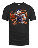 Funny Duck Basketball Dribble Cool Graphic T-Shirt - black t-shirt on white background
