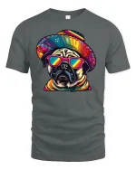 Fiesta Pug Cool Mexican Style Funny Graphic T-Shirt - gray t-shirt on white background
