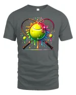 Neon Drip Tennis Ball Color Splash Graphic T-Shirt - gray t-shirt on white background