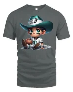 Cute Cowboy Football Player Cartoon Graphic Tee - gray t-shirt on white background
