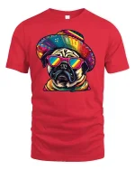 Fiesta Pug Cool Mexican Style Funny Graphic T-Shirt - red t-shirt on white background