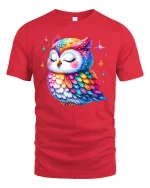 Colorful Galaxy Owl Cute Graphic Art T-Shirt - red t-shirt on white background