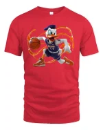 Funny Duck Basketball Dribble Cool Graphic T-Shirt - red t-shirt on white background