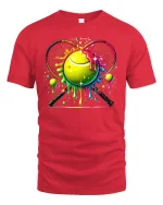 Neon Drip Tennis Ball Color Splash Graphic T-Shirt - red t-shirt on white background