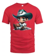 Cute Cowboy Football Player Cartoon Graphic Tee - red t-shirt on white background