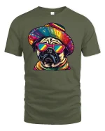 Fiesta Pug Cool Mexican Style Funny Graphic T-Shirt - military green t-shirt on white background