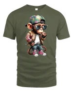 Cool Monkey Swag Streetwear Funny Graphic T-Shirt - military green t-shirt on white background